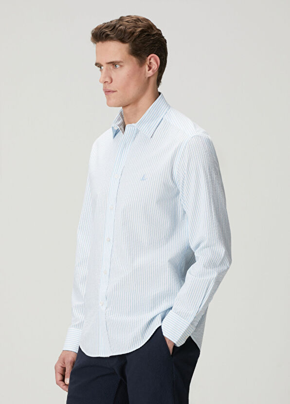 Beymen Club Comfort Fit Mavi Beyaz Çizgili Gömlek - 4