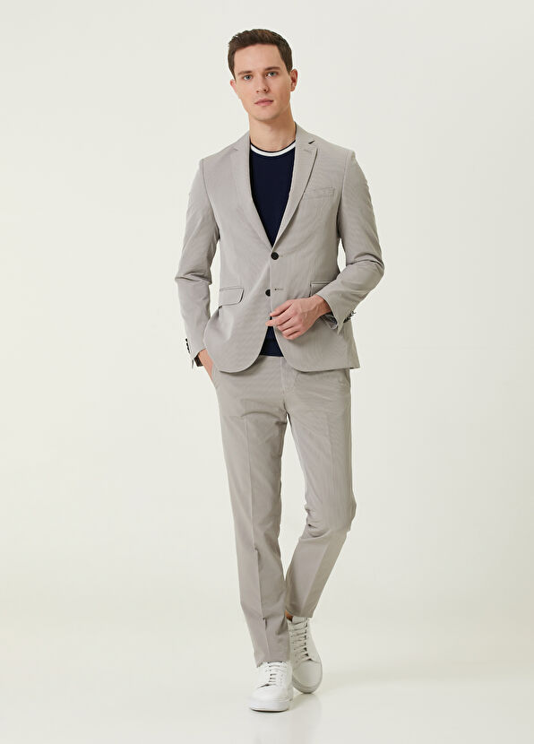 Beymen Club Drop 6 Slim Fit Beige Embossed Suit - 1