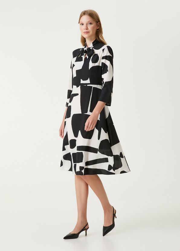 Beymen Club Black White Patterned Midi Silk Dress - 1