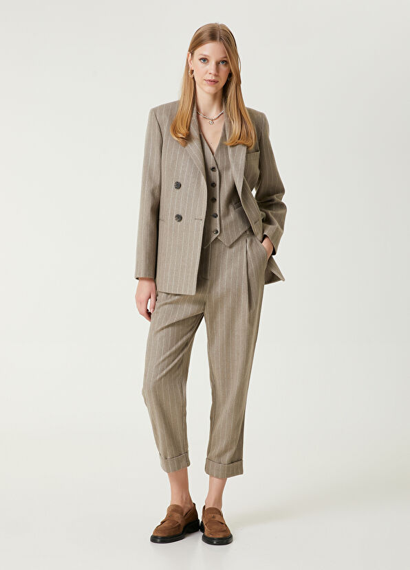 Beymen Club Camel Striped Wool Pants - 1