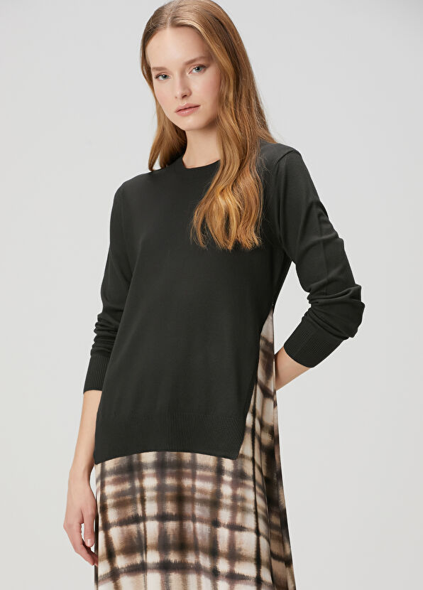 Beymen Club Khaki Plaid Midi Knit Dress - 2