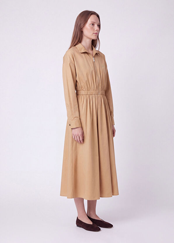 Beymen Club Beige Collar Zippered Midi Taffeta Dress - 3