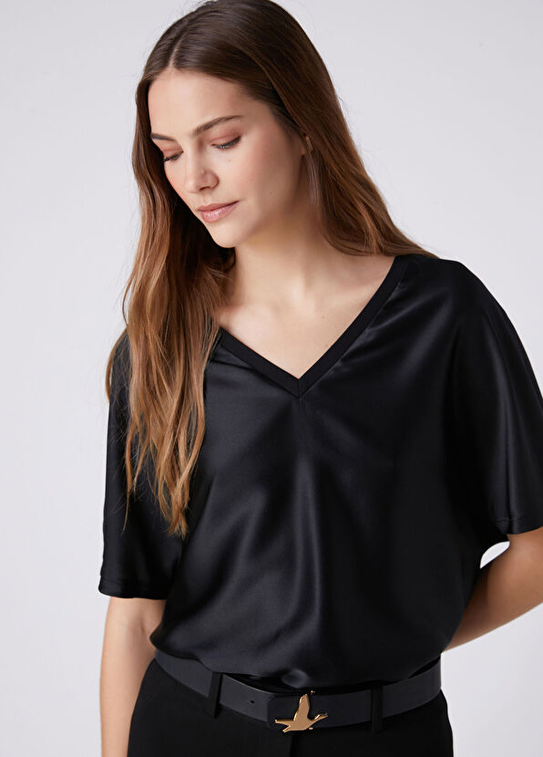 Beymen Club Black Silk T-Shirt - 2