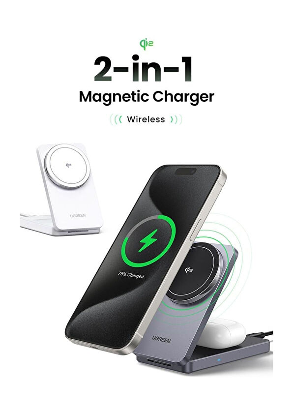 Ugreen 2si1 Arada 30W Magnetik Wireless Kablosuz Şarj Cihazı  - 2