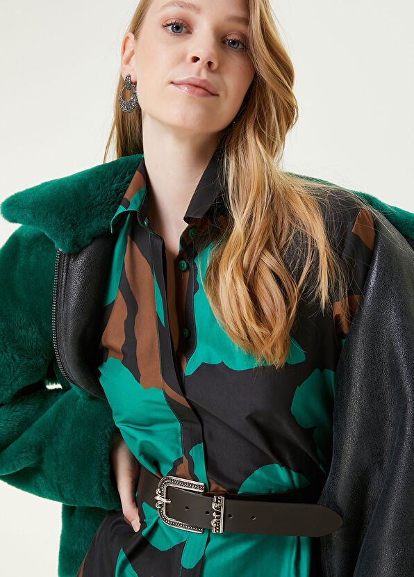 Beymen Club Yeşil Desenli Midi Gömlek Elbise - 3