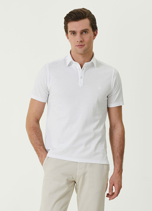 Beymen Club Slim Fit White Collar Bone Pique T-Shirt - 1