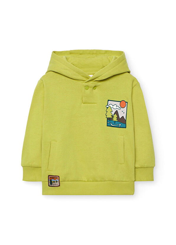 Boboli Yellow Tree Mountain Printed Hooded Boy's Sweatshirt - 1