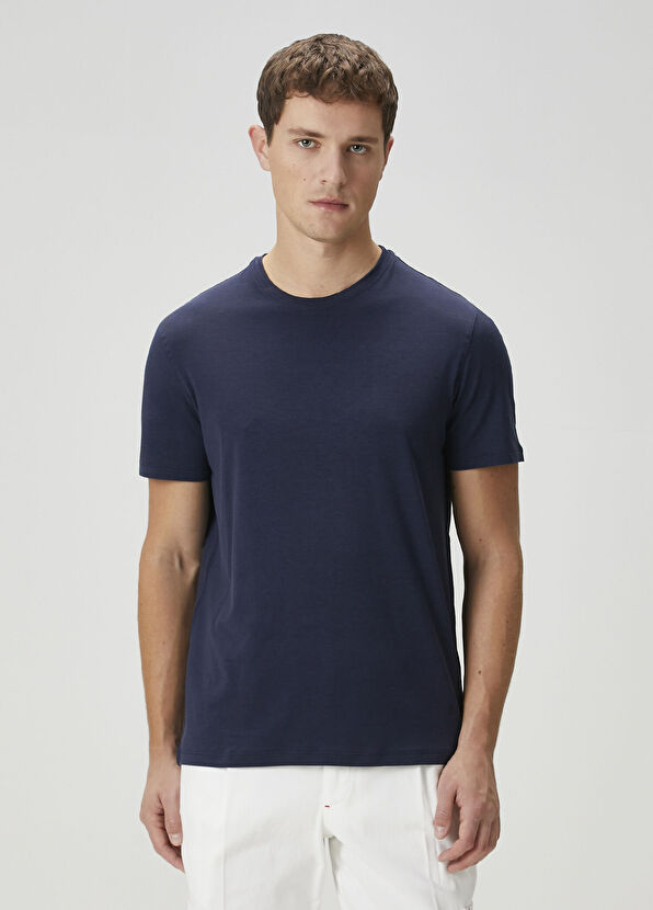 Isaia Lacivert İpek T-shirt - 1