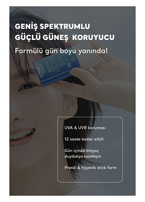 Benton Mineral Sun Stick SPF50 PA++++ %100 Fiziksel Vegan Stick Güneş Koruyucu 15 gr - 3
