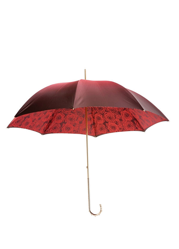 Pasotti Red Rose Pattern Brass Handle Manual Umbrella - 1