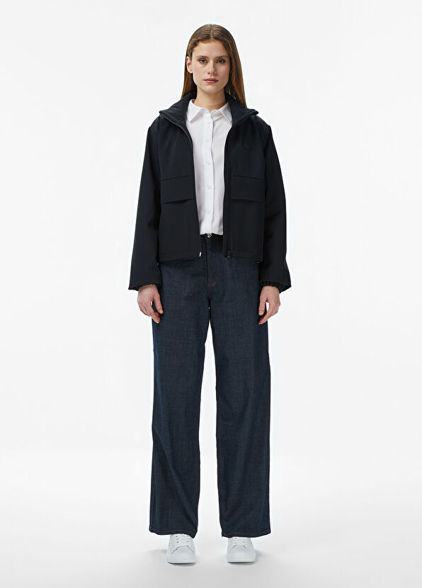 Siyah Baskılı Kapüşonlu Regular Fit Kadın Yağmurluk - Görsel 4