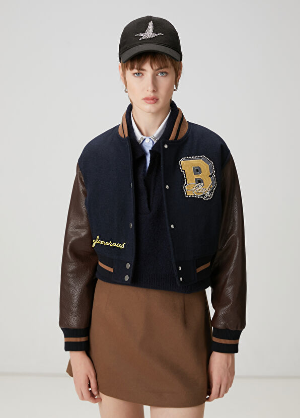 Beymen Club Navy Blue Brown Crop Jacket - 1