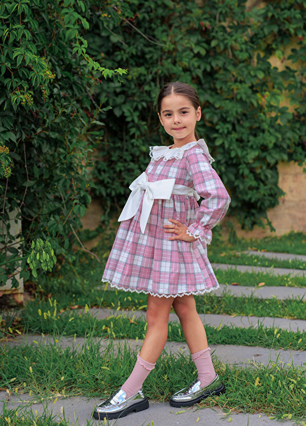 Lilly Bliss Clara Pembe Ekose Desenli Kız Çocuk Elbise - 4