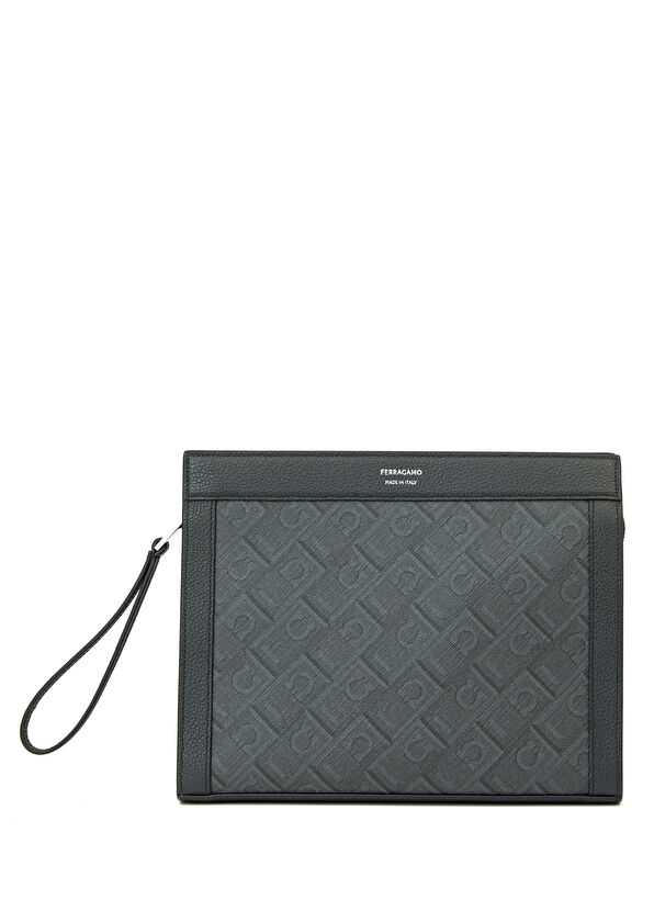 Ferragamo Grey logo patterned men's hand portfolio - 1
