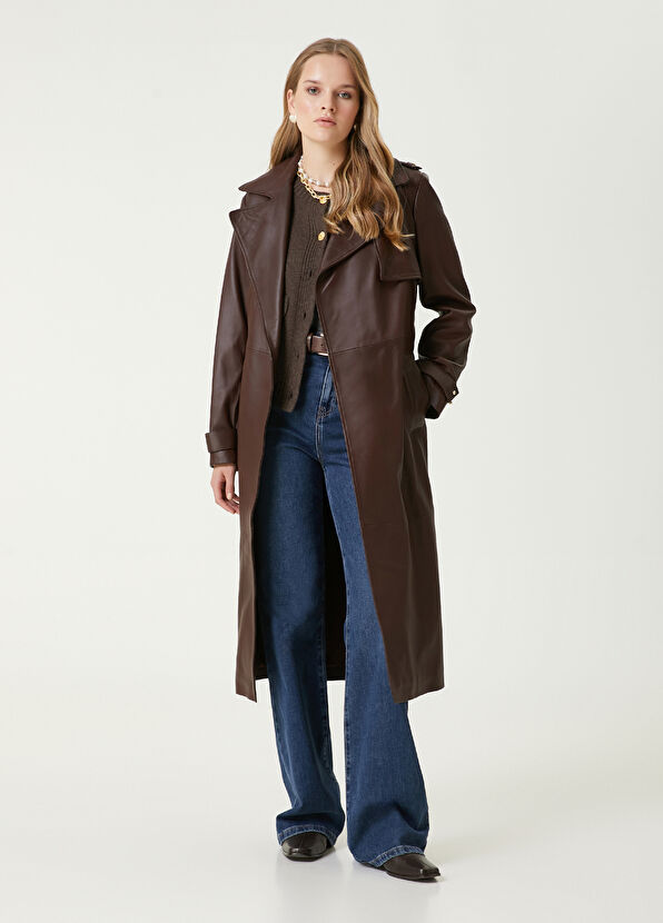 Beymen Club Kahverengi Deri Pardösü - 1