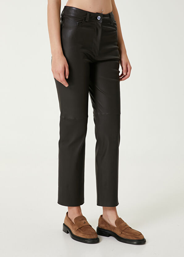 Beymen Club Skinny Fit Brown Leather Pants - 4