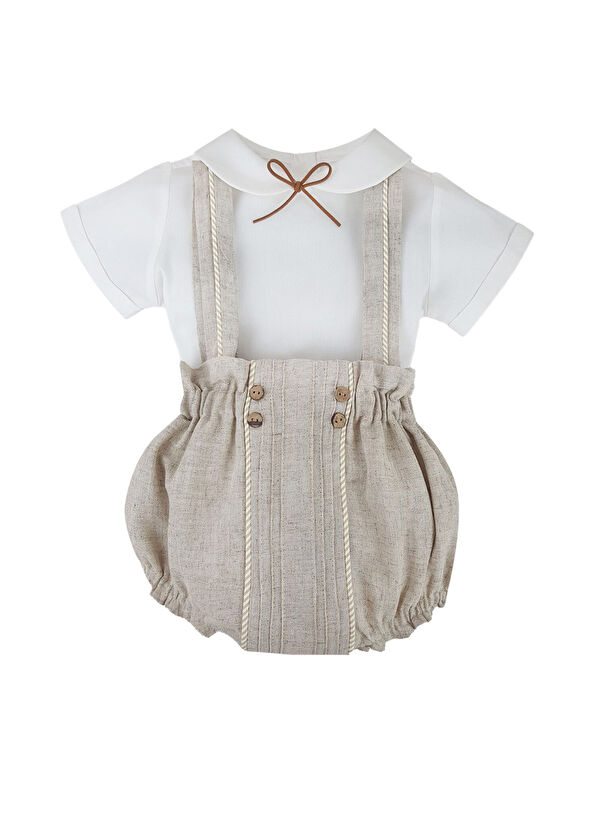 Littleku Pamuklu Keten Salopekt Pamuklu Gömlek İkili Set - 1