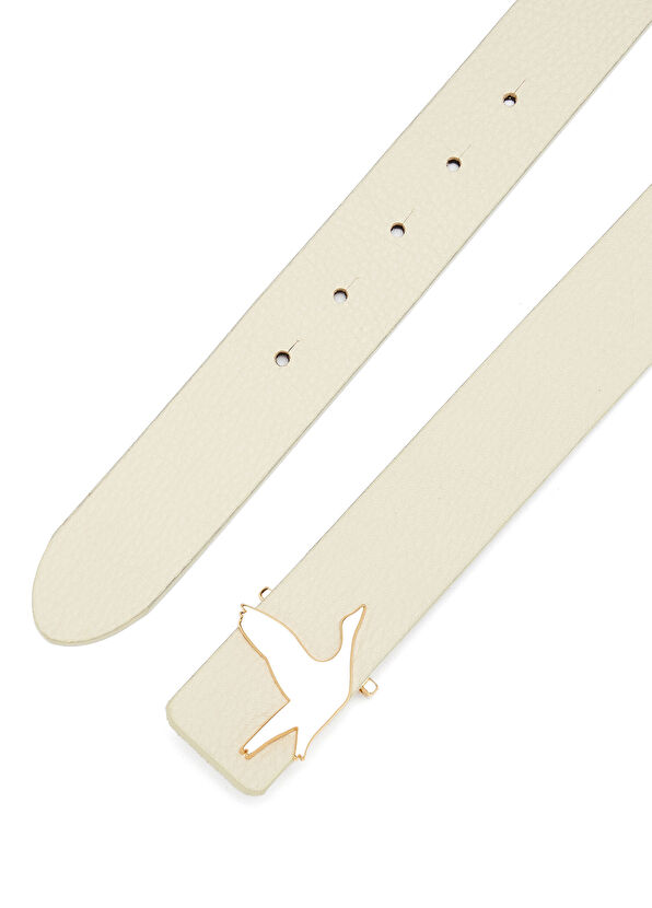 Beymen Club Ekru Kaz Logolu Kadın Deri Kemer - 2