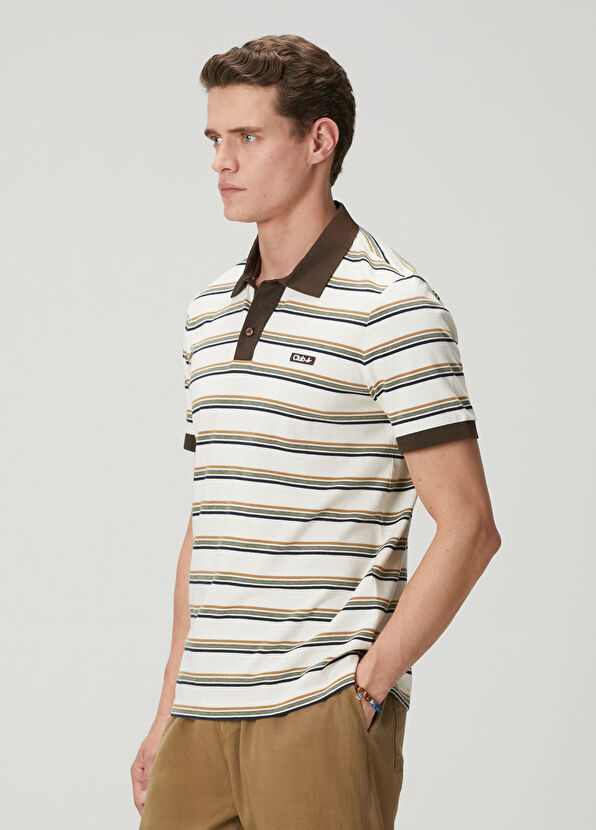 Beymen Club Yeşil Ekru Çizgili Comfort Fit Polo T-shirt - 4