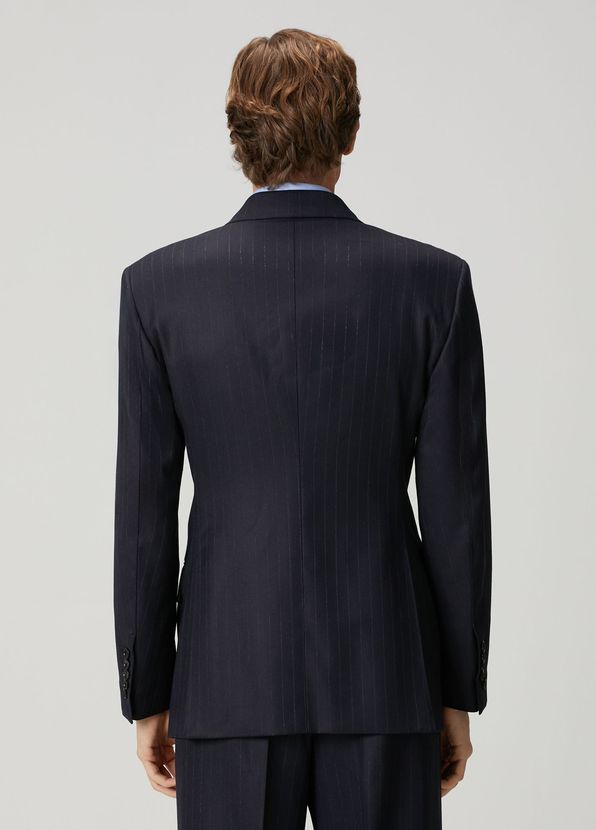 Tom Ford Siyah Çizgi Desenli Yün Kruvaze Ceket - 4