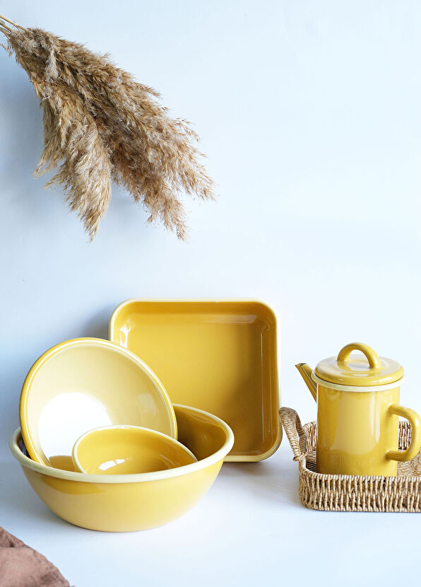 Elif Emaye Yellow Enamel Cylinder Teapot - 4