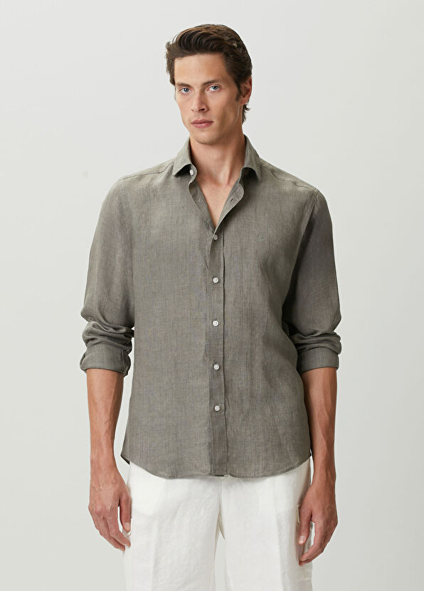 Beymen Club Comfort Fit Italian Collar Delave Linen Shirt - 2