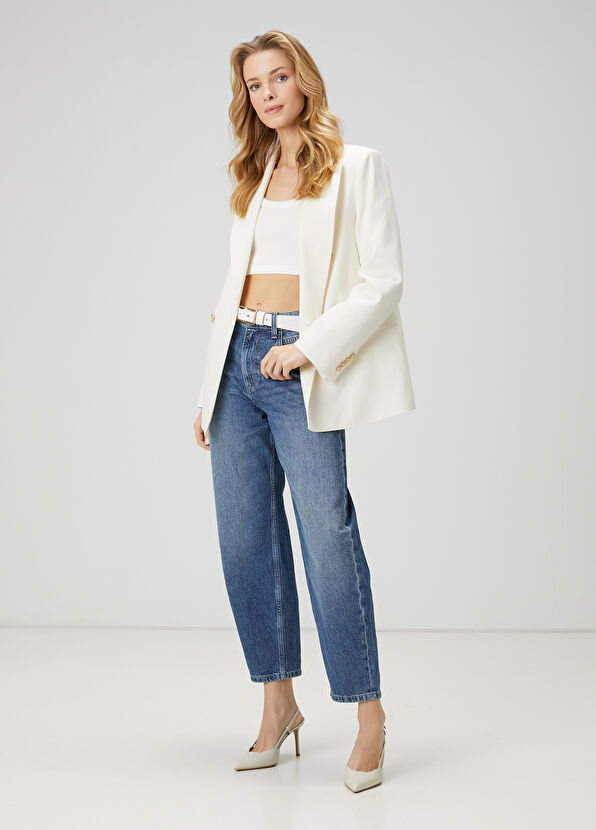 Beymen Club Kırık Beyaz Kruvaze Keten Blazer - 3