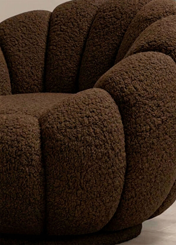 Bekaliving Potter Brown Teddy Swivel Leg Armchair and Pouf Set - 3