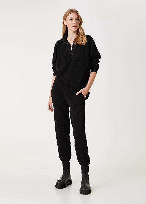 Beymen Club Black Glitter Textured Jogger Pants - 1