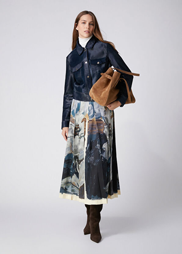 Beymen Club Teal Blue Print Midi Skirt - 2