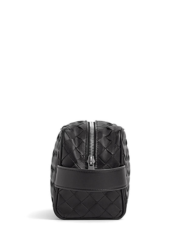 Siyah Örgü Dokulu Erkek Deri Tıraş Çantası - Görsel 4