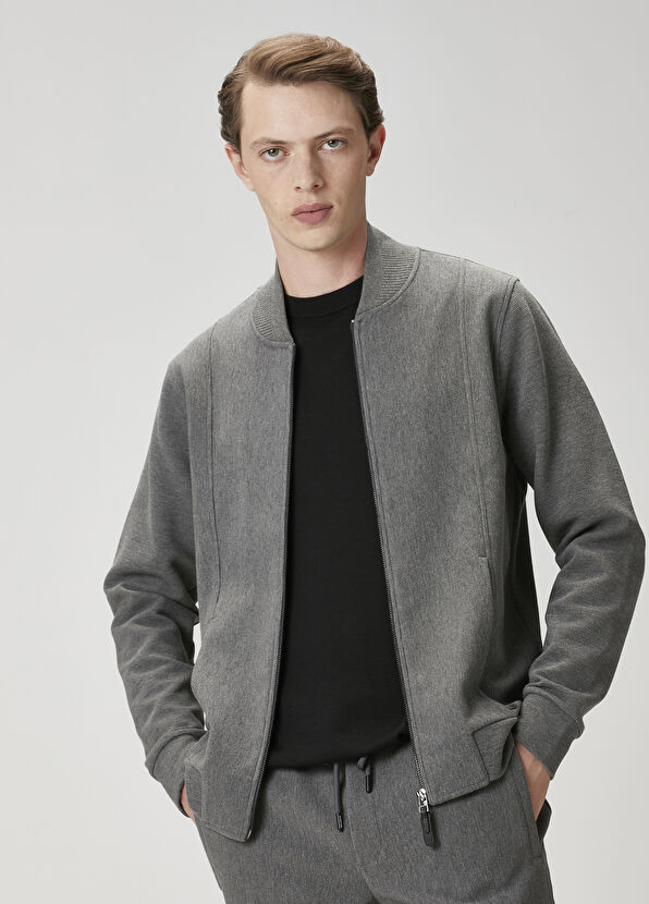Beymen Club Antrasit Ottoman Dokulu Bomber Sweatshirt - 4