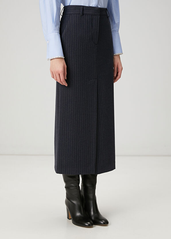 Beymen Club Navy Blue Striped Midi Skirt - 2