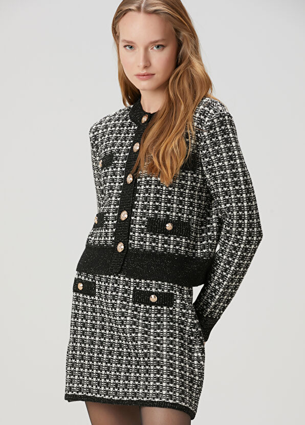 Beymen Club Siyah Beyaz Tweed Dokulu Triko Ceket - 4