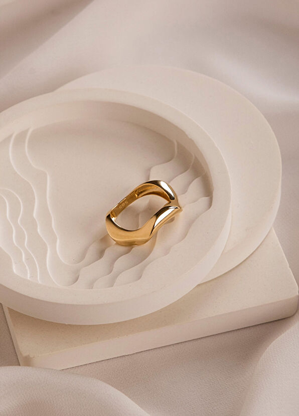 Safir Mücevher Dalgalı 14 Ayar Altın Kadın Yüzük - 2