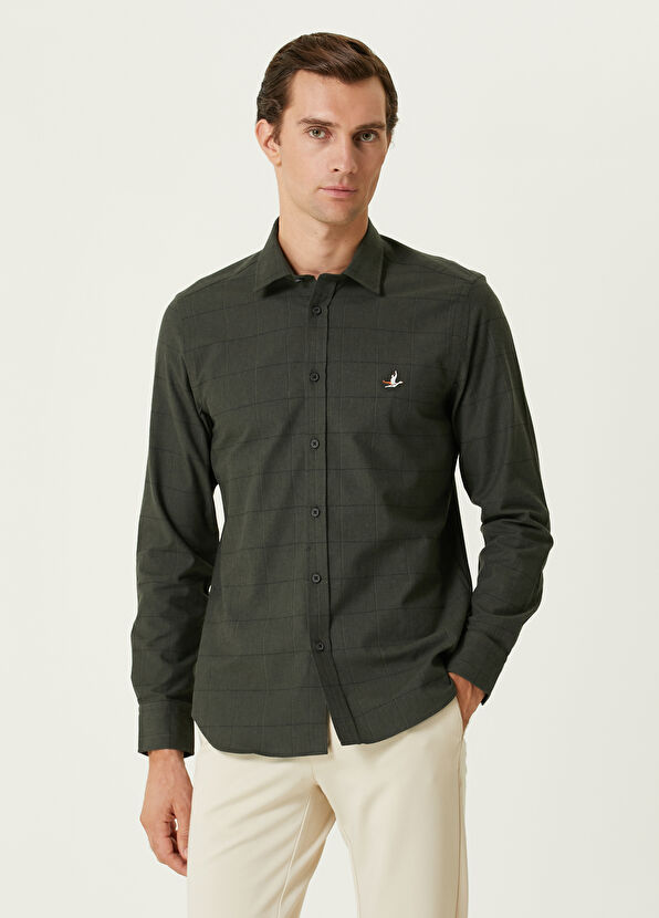 Beymen Club Slim Fit Khaki Pinstripe Flannel Shirt - 1