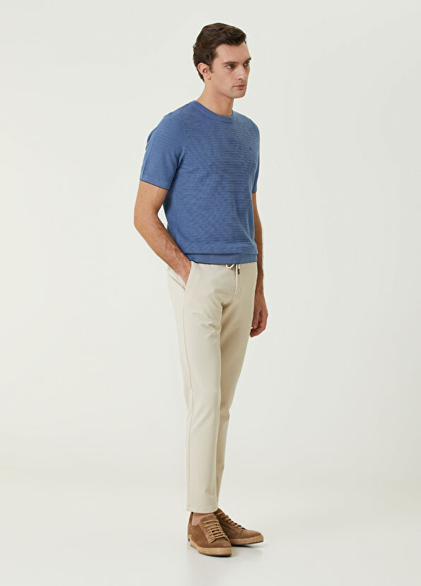 Beymen Club Mavi Örgü Dokulu Kısa Kollu Kazak - 3