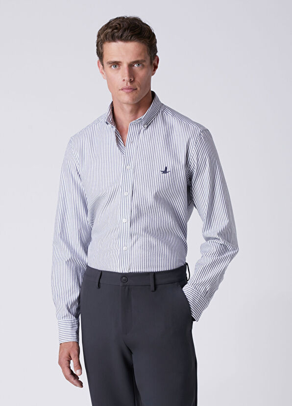 Beymen Club Comfort Fit Lacivert Beyaz Çizgili Oxford Gömlek - 2