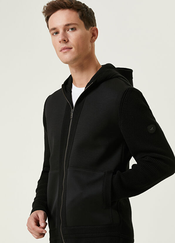 Beymen Club Siyah Kapüşonlu Triko Mont - 2