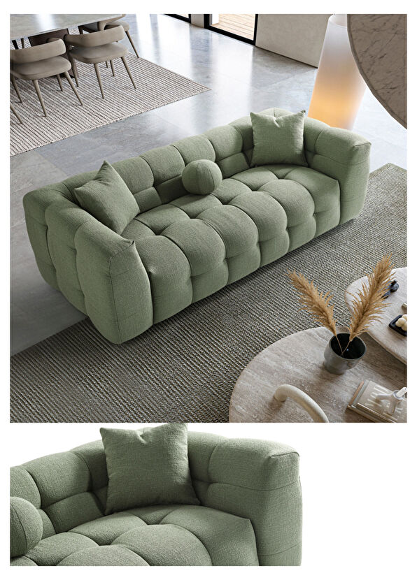 Bekaliving Nammos Comfort Teddy Yeşil Üçlü Kanepe - 4