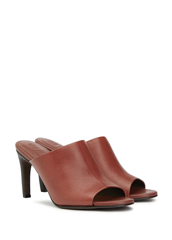 Koyu Kırmızı Kadın Deri Terlik - Görsel 3