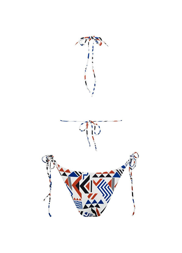 Direct Message Ansan White Geometric Patterned Triangle Women's Bikini Set - 2