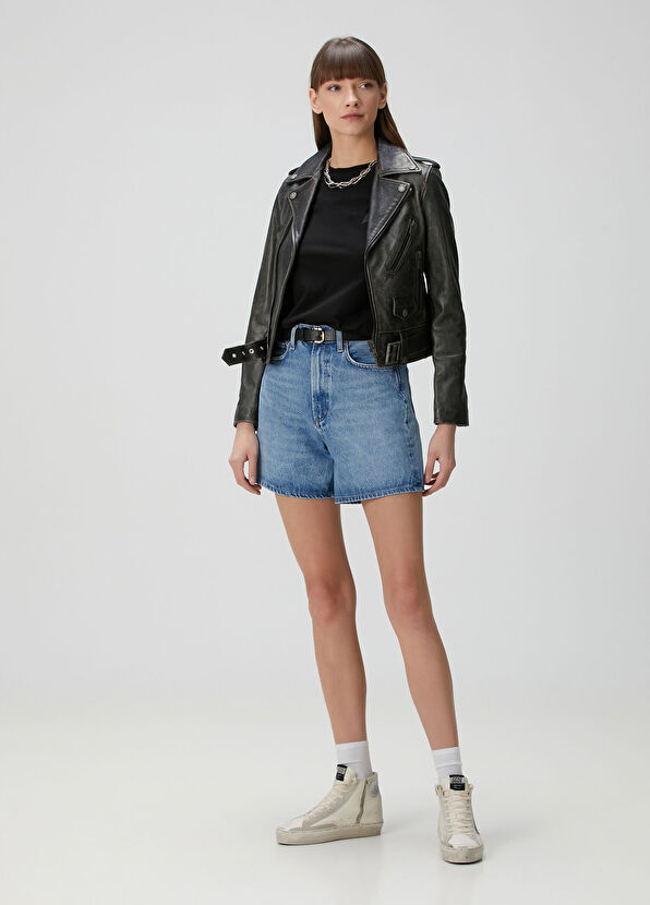 Golden Goose Slim Fit Siyah Deri Biker Ceket - 2