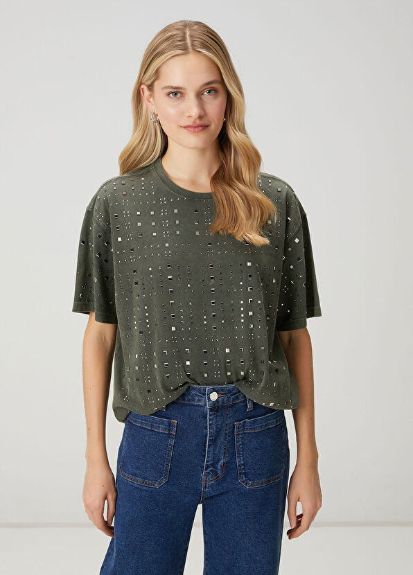 Beymen Club Haki Hotfix Detaylı Bol T-shirt - 1