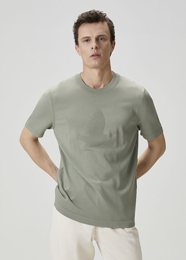 Beymen Club Açık Haki Logo Jakarlı Kısa Kollu Kazak - 1