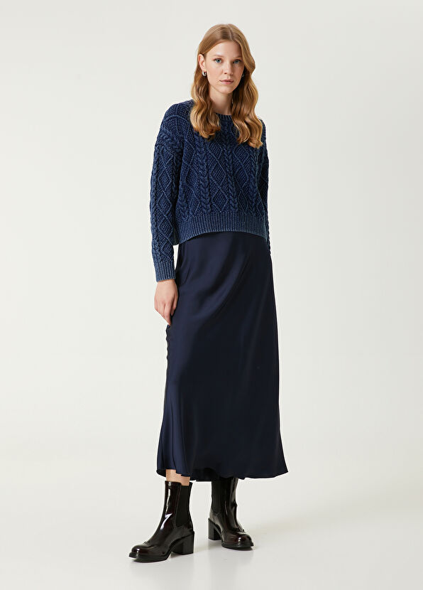 Beymen Club Lacivert Midi Saten Etek - 1