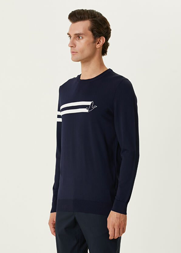 Beymen Club Navy Blue Logo Jacquard Sweater - 4