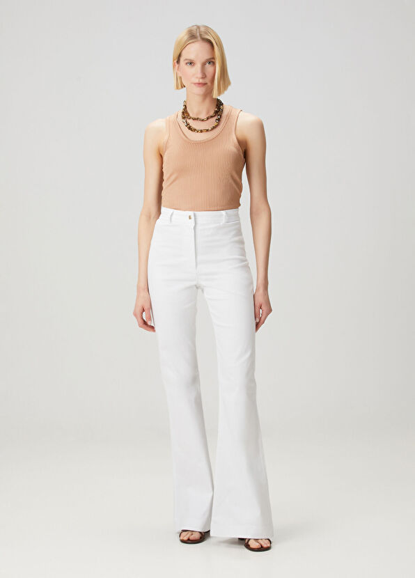 Beyaz Flare Koton Pantolon - Görsel 3