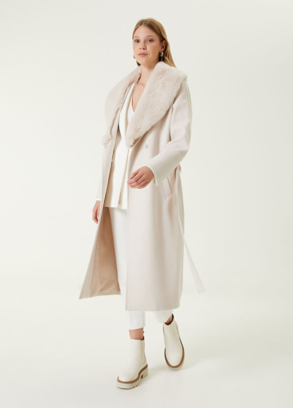 Beymen Club Kırık Beyaz Yaka Detaylı Kruvaze Palto - 1