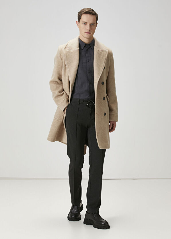 Beymen Club Beige Double-Breasted Wool Coat - 3
